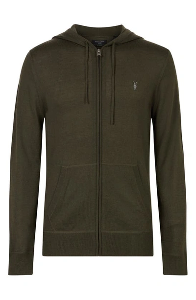 Allsaints Mode Slim Fit Merino Wool Zip Hoodie In Park Green