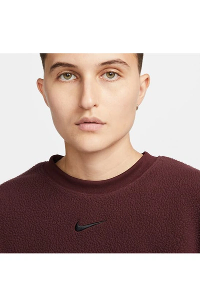 Shop Nike Oversize Fleece Crop Crewneck Sweatshirt In Burgundy Crush/ Black