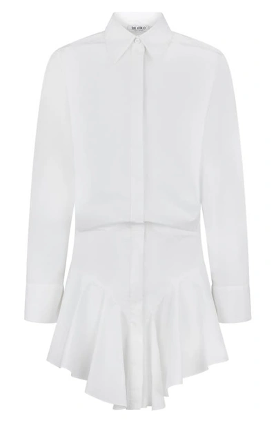 Shop Attico Candice Ruffle Long Sleeve Cotton Poplin Mini Shirtdress In White