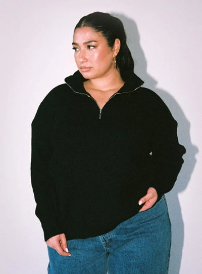 Shop Princess Polly Curve Bessy Knit Sweater In Black