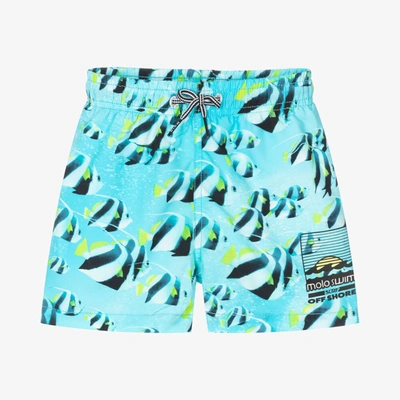 Shop Molo Boys Blue Fish Swim Shorts (upf50+)