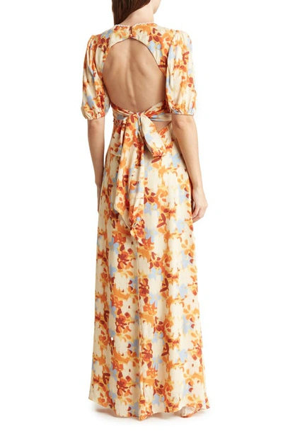 Shop Alexia Admor Imogen Open Back Floral Print Midi Dress In Beige Abstract