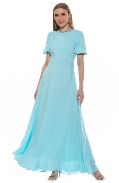 Shop Alexia Admor Imogen Open Back Floral Print Midi Dress In Halogen Blue