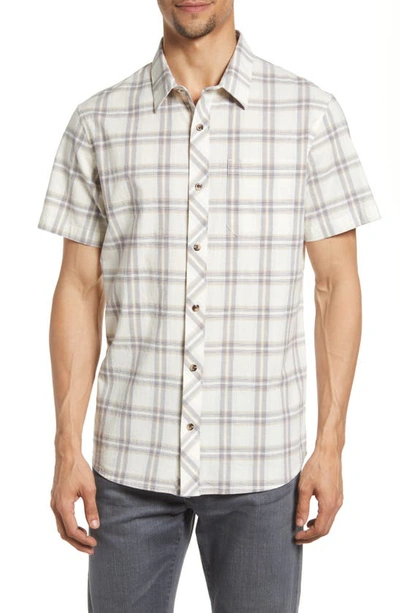Travismathew First Pitch Plaid Stretch Short Sleeve Button-up Shirt In Gardenia