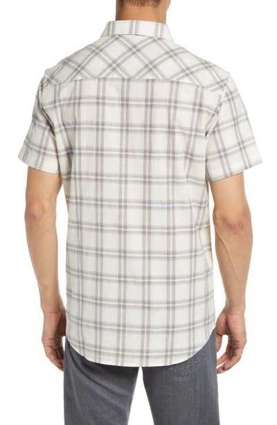 Travismathew First Pitch Plaid Stretch Short Sleeve Button-up Shirt In Gardenia