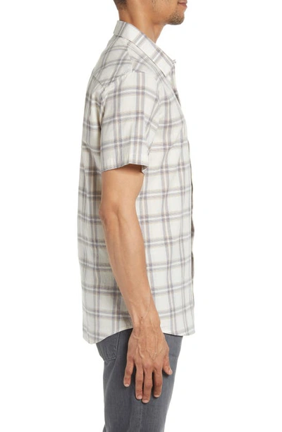 Travismathew First Pitch Plaid Stretch Short Sleeve Button-up Shirt In Gardenia