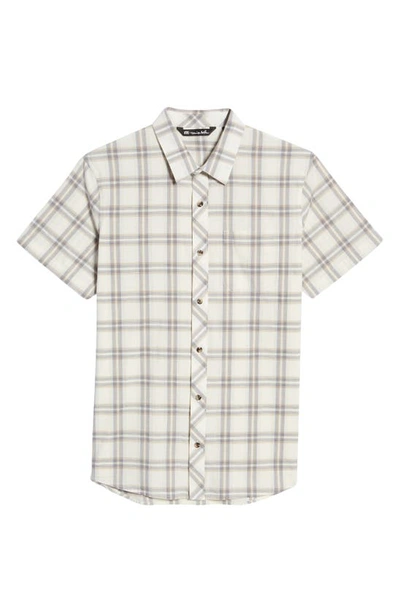 Travismathew First Pitch Plaid Stretch Short Sleeve Button-up Shirt In Gardenia