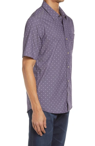 Travismathew Not Your Best Short Sleeve Button-up Shirt In Heather Purple
