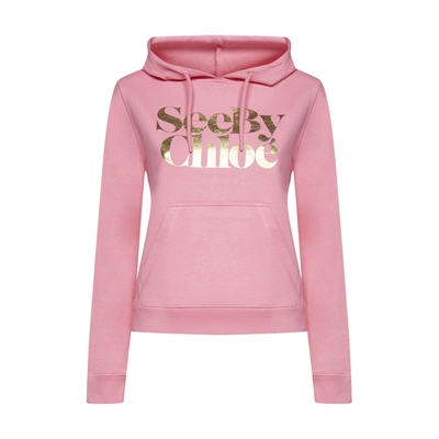 Shop See By Chloé Hooded Cotton Logo Sweatshirt In Pink