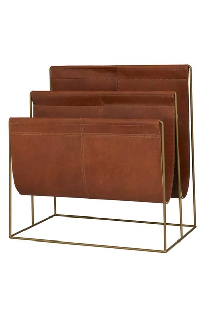 Shop Sonoma Sage Home Brown Leather 3-slot Magazine Holder With Metal Stand In Red
