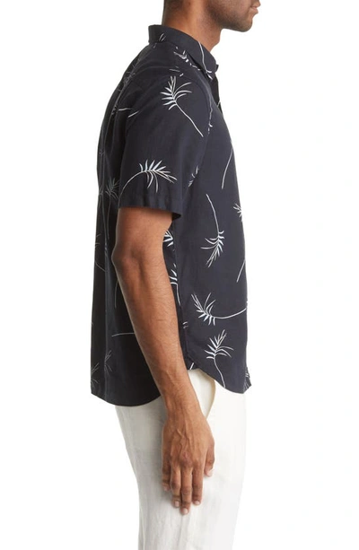 Shop Vince Willow Leaf Short Sleeve Linen Blend Button-up Shirt In Coastal