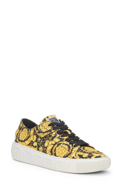 Shop Versace Greca Barocco Print Low Top Sneaker In Black Gold Black- Gold