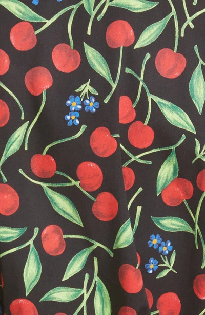 Shop Carolina Herrera Cherry Print Long Sleeve Stretch Cotton Shirtdress In Black Multi