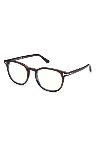 Shop Tom Ford 52mm Round Blue Light Blocking Glasses In Turquoise/ Brown