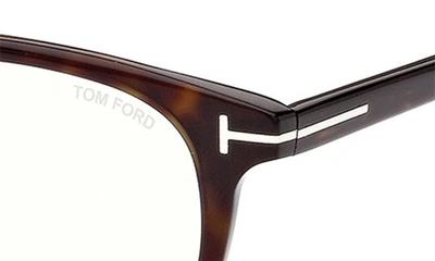 Shop Tom Ford 52mm Round Blue Light Blocking Glasses In Turquoise/ Brown