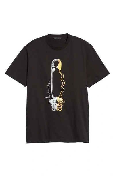 Shop Versace Medusa Safety Pin Graphic Tee In Nero