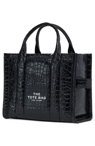 Shop Marc Jacobs The Medium Croc Embossed Leather Tote In Black
