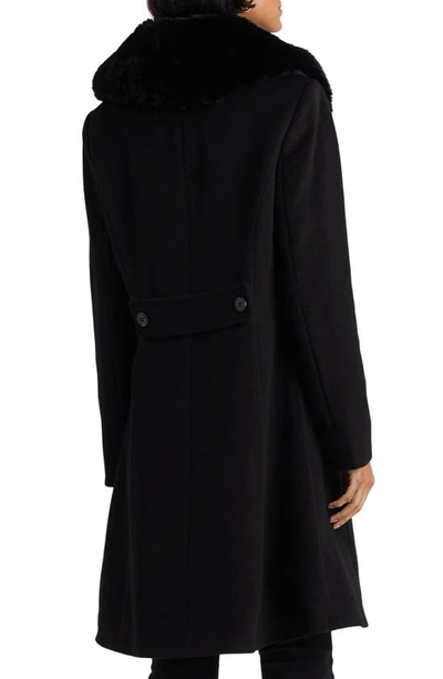 Ralph Lauren Faux Fur Shawl Collar Wool Blend Coat In Black