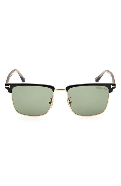 Shop Tom Ford Hudson-02 55mm Square Sunglasses In Shiny Black / Green