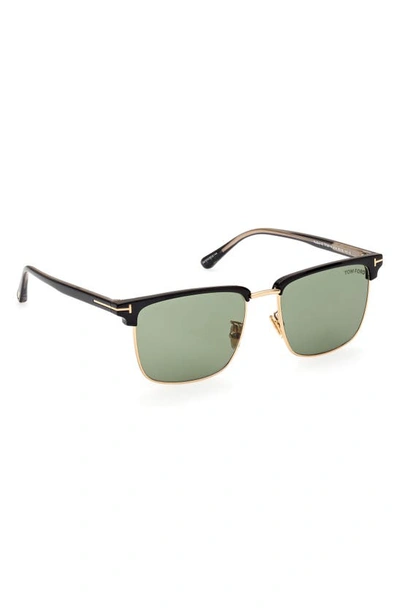 Shop Tom Ford Hudson-02 55mm Square Sunglasses In Shiny Black / Green
