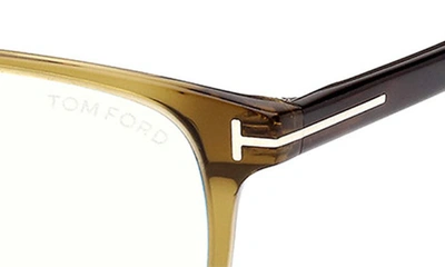 Shop Tom Ford 51mm Square Blue Light Blocking Reading Glasses In Shiny Dark Green