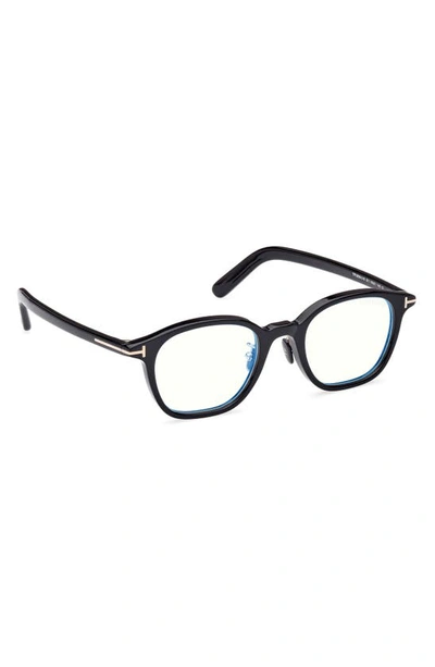 Shop Tom Ford 49mm Square Blue Light Blocking Glasses In Shiny Black