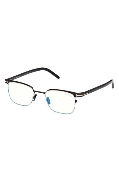 Tom Ford 49mm Small Square Blue Light Blocking Reading Glasses In Shiny Black
