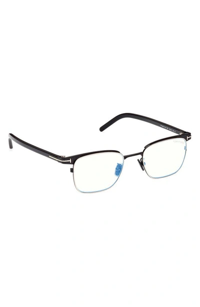 Tom Ford 49mm Small Square Blue Light Blocking Reading Glasses In Shiny Black