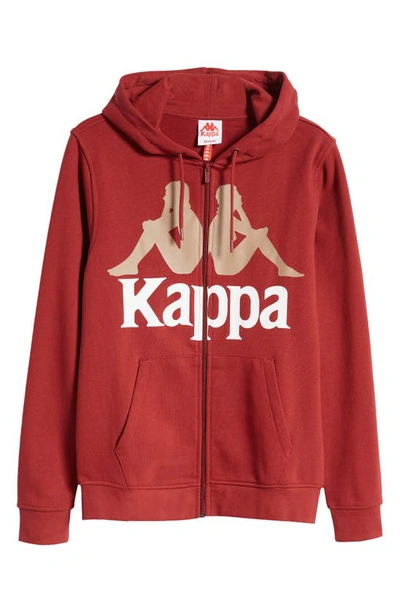 Shop Kappa Authentic Awert Zip Graphic Hoodie In Red Dk Dahlia