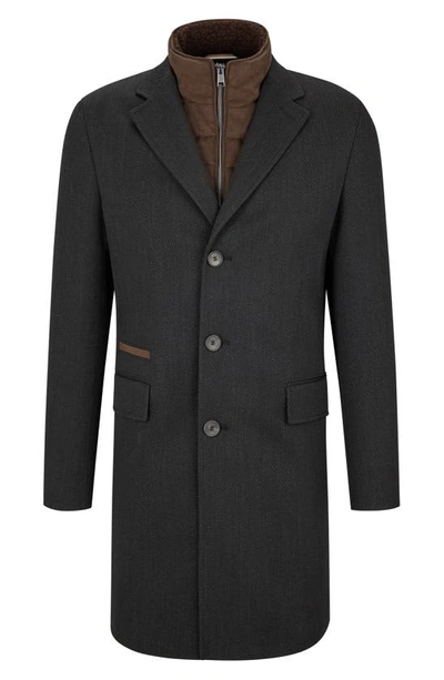 Shop Hugo Boss Hyde Layered Coat With Bib Insert In Medium Grey