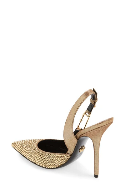 Shop Versace Safety Pin Crystal Slingback Pump In Gold