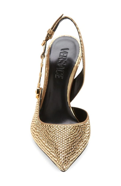 Shop Versace Safety Pin Crystal Slingback Pump In Gold