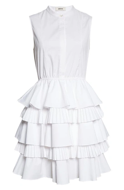 Shop Jason Wu Sleeveless Tiered Cotton Blend Minidress In White