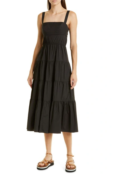 Shop Jason Wu Tiered Cotton Blend Fit & Flare Midi Dress In Black
