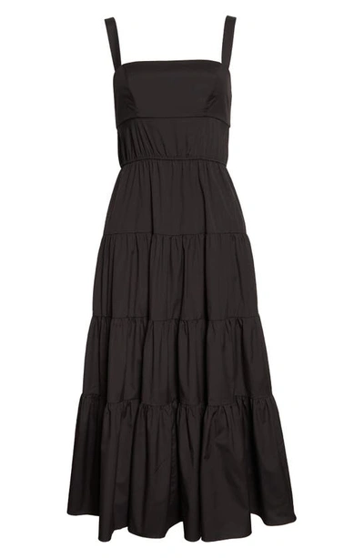 Shop Jason Wu Tiered Cotton Blend Fit & Flare Midi Dress In Black