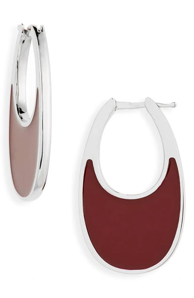 Shop Coperni Swipe Medium Lacquered Enamel Earrings In Burgundy