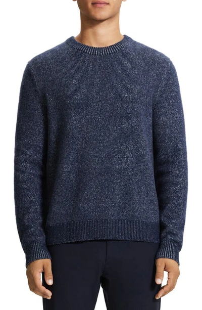 Shop Theory Hilles Crewneck Marled Wool & Cashmere Sweater In Light Baltic/stone White