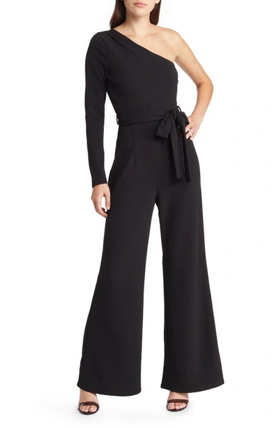 Shop Lulus Peak Of Perfection One-shoulder Wide Leg Jumpsuit In Black