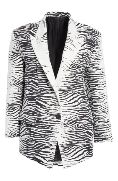 Shop Attico Glen Tiger Jacquard Oversize Single Breasted Blazer In White/ Black
