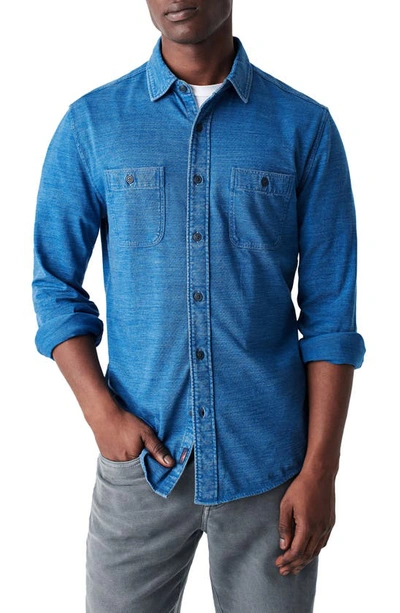 Shop Faherty Knit Seasons Organic Cotton Button-up Shirt In Medium Indigo Wash