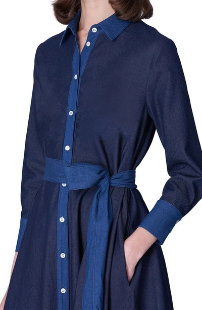 Shop Carolina Herrera Colorblock Long Sleeve Denim Shirtdress In Navy/ Multi