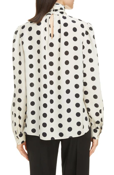 Shop Saint Laurent Polka Dot Silk Crêpe De Chine Blouse In White/ Black