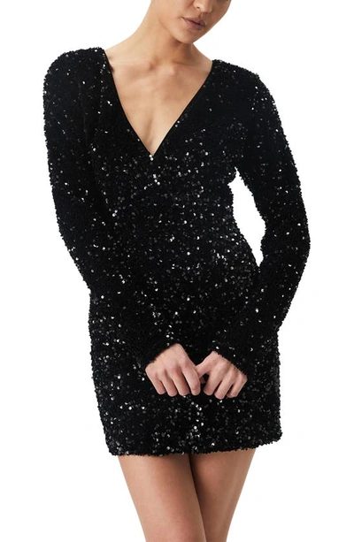 Shop Bardot Echo Sequin Long Sleeve Minidress In Black