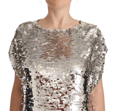 Shop Msgm Elegant Sequined Boat Neck Mini Women's Dress In Silver