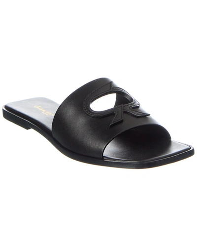Shop Gianvito Rossi Ribbon Slide Leather Sandal In Black