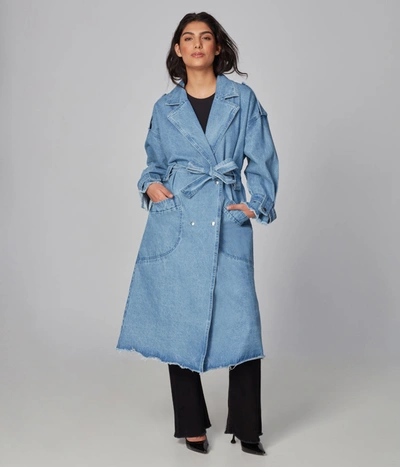 Shop Lola Jeans Avery-pb Denim Trench Coat In Blue