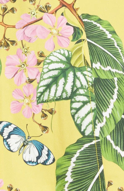 Shop Oscar De La Renta Botanical Print Button Front Stretch Cotton Minidress In Daffodil Multi