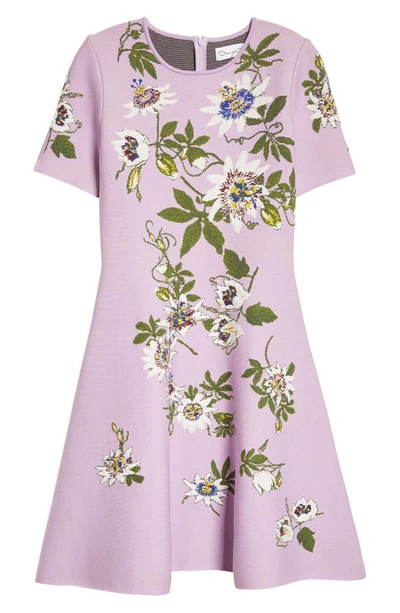 Shop Oscar De La Renta Passionflower Jacquard Fit & Flare Dress In Lavender Multi