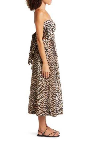Shop Ganni Leopard Print Strapless Organic Cotton Cover-up Dress