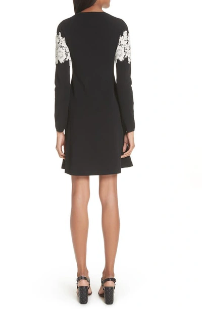 Shop Valentino Lace Stripe Knit Dress In Black/ Ivory